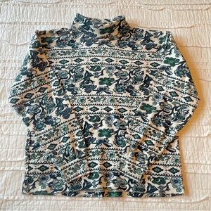 Vintage Blue Green Floral Turtleneck